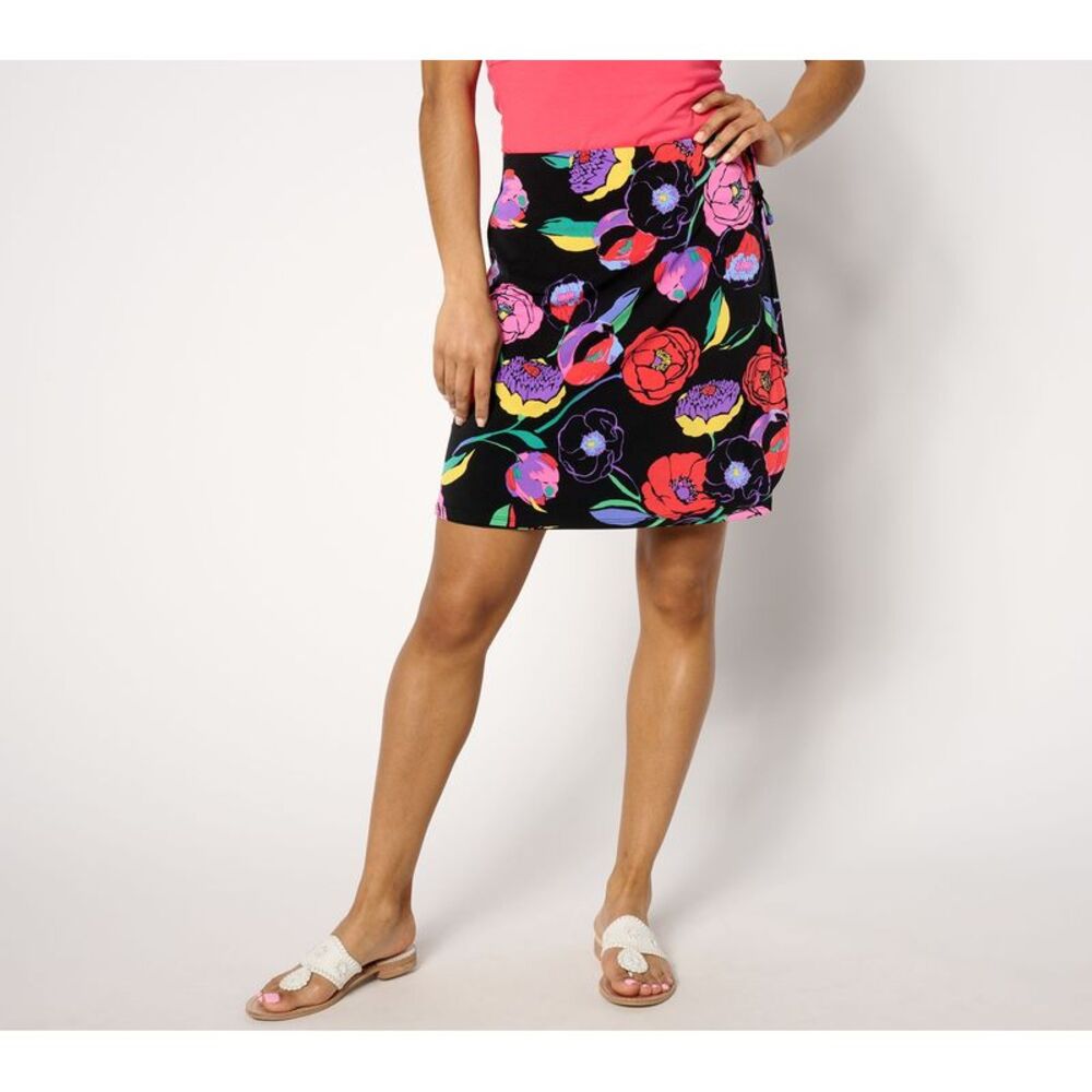 Susan Graver Women's Plus Sz Skirt 3X Printed Liquid Knit Multi-colored A649330